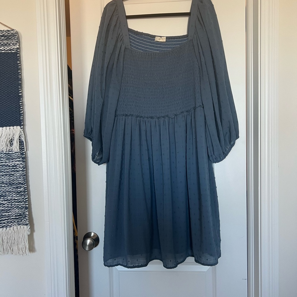 Elegant Blue Smocked Dress